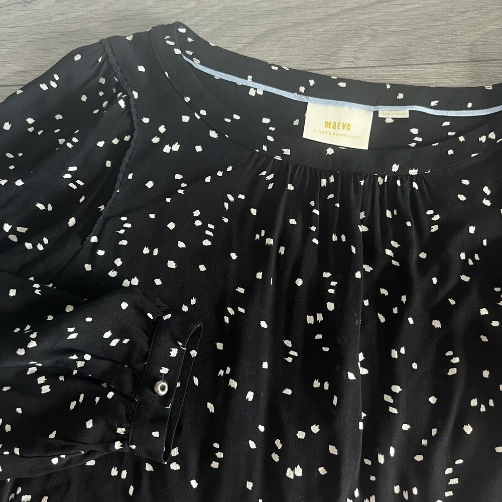Maeve Anthropologie Cheyenne Peplum Blouse Black White‎ Size Medium